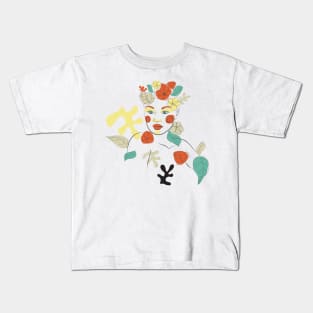 Floral line art woman face Kids T-Shirt